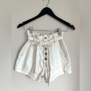 White, paper bag Abercrombie shorts.